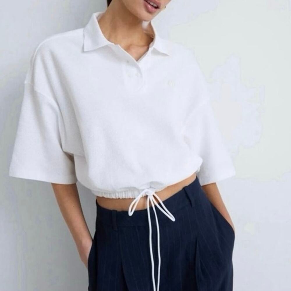Claudie Pierlot Drawstring Polo white Top Large
